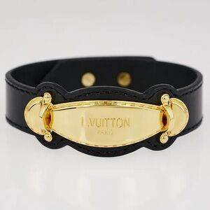 LOUIS VUITTON Black Leather Handle It Bracelet, size 17 like new